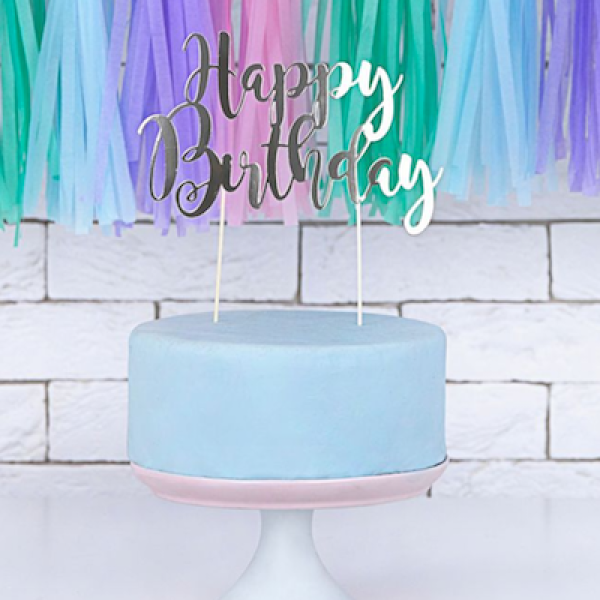 Cake Topper Happy Birthday SILBER von PartyDeco